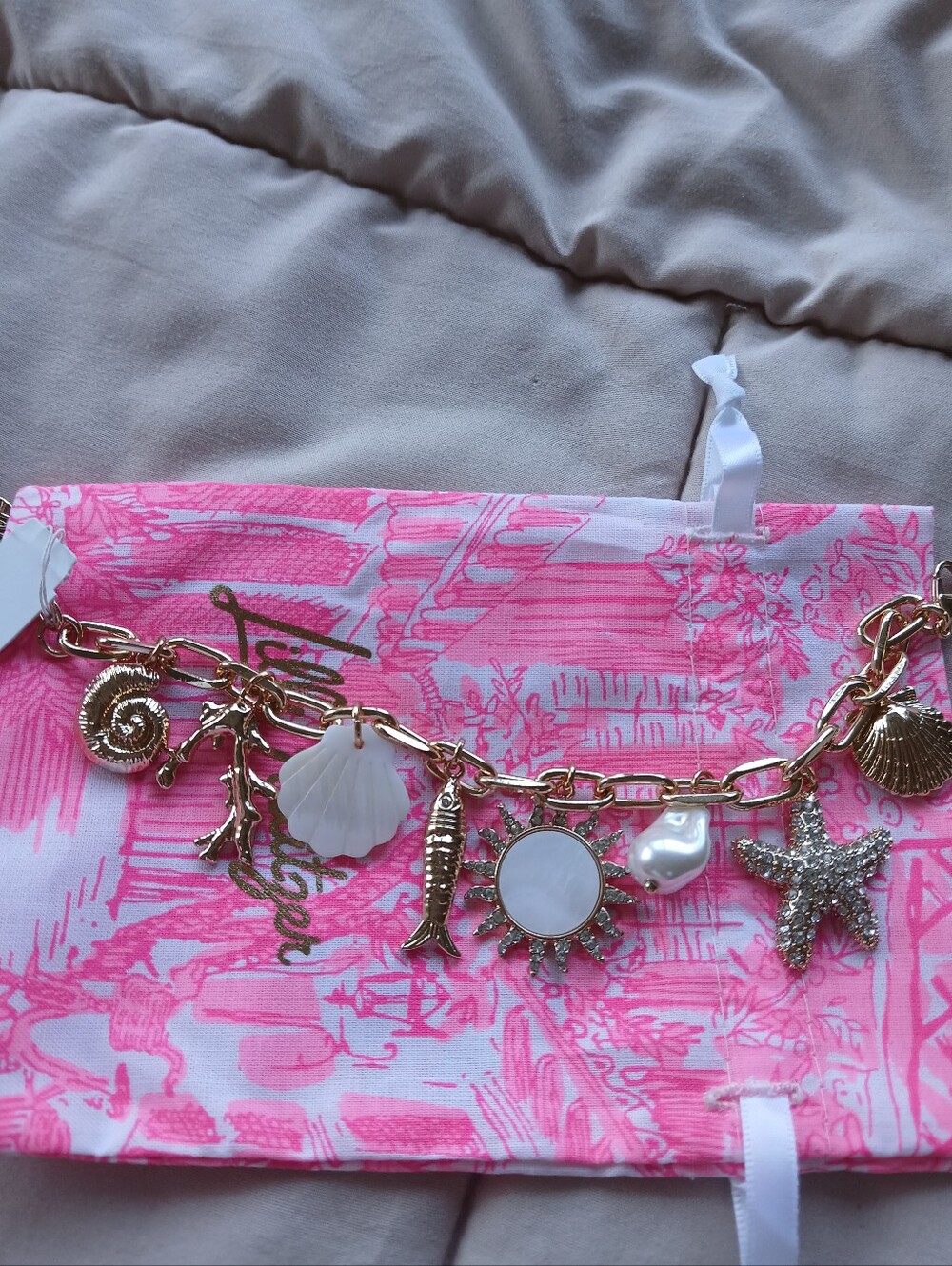 Lilly Pulitzer Gold-tone Sea Life Charm Bracelet with Pink Accents - Picture 3 of 3